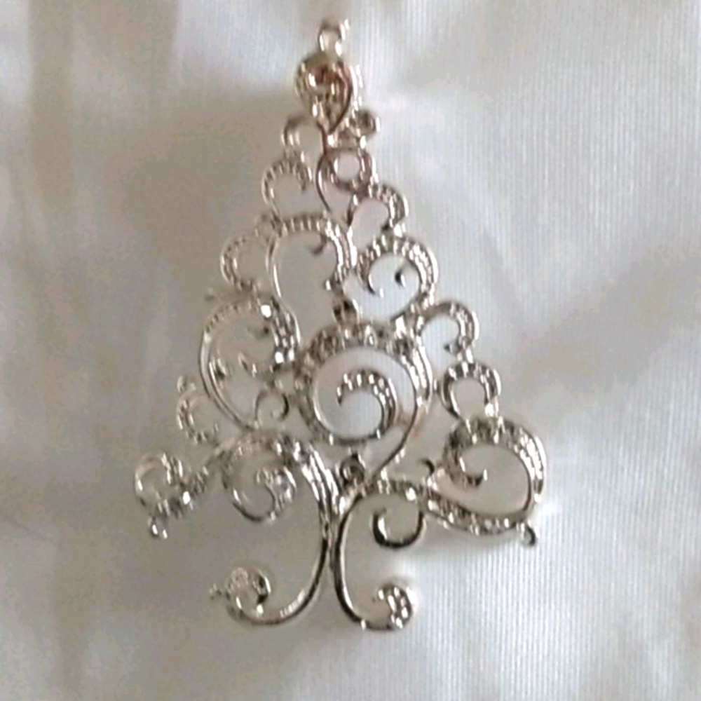 Silver Christmas Tree Brooch Pin